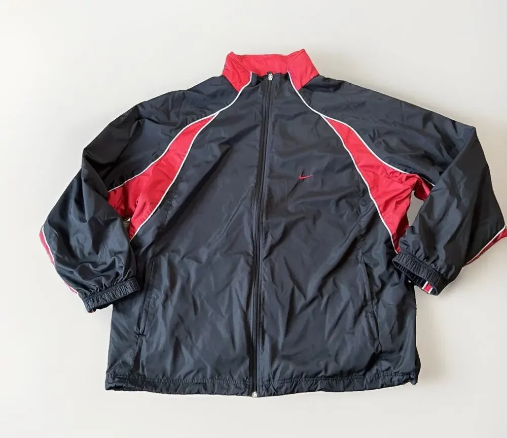 VTG Y2K Nike XXL Windbreaker Jacket Black Red Colorblock Swoosh Track 2000s Zip